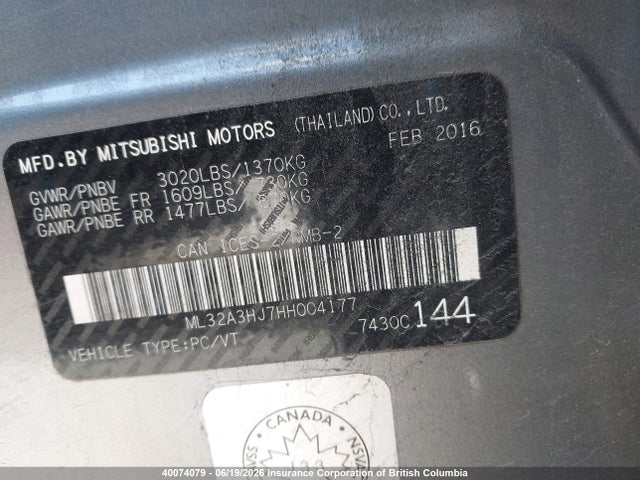 ML32A3HJ7HH004177 Mitsubishi MIRAGE ES