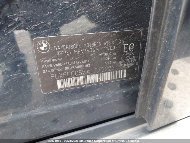 2010 Bmw X5 მანქანა იყიდება აუქციონზე, vin: 5UXFF0C57ALT75222, აუქციონის ნომერი: 40074080