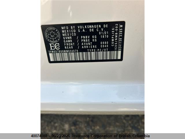 2021 Volkswagen Jetta მანქანა იყიდება აუქციონზე, vin: 3VWG57BU8MM034079, აუქციონის ნომერი: 40074088