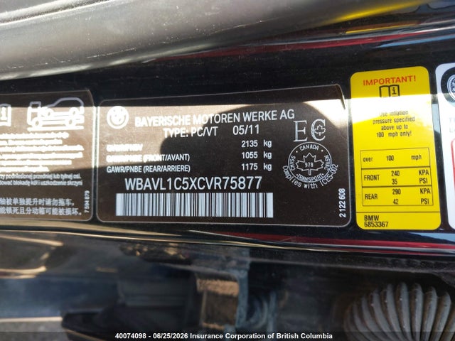 Продажа на аукционе авто 2012 Bmw M, vin: WBAVL1C5XCVR75877, номер лота: 40074098
