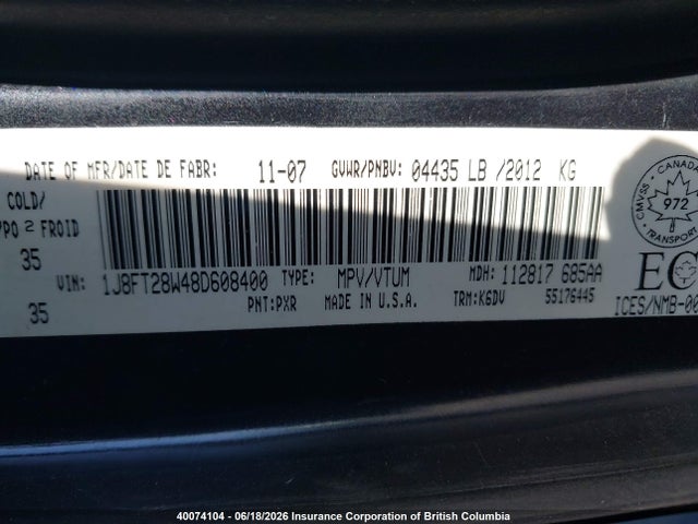 Продажа на аукционе авто 2008 Jeep Patriot Sport/north, vin: 1J8FT28W48D608400, номер лота: 40074104