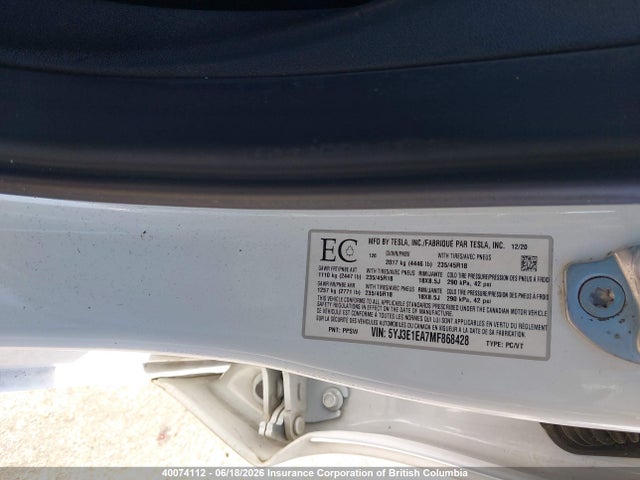 Tesla MODEL 3 2021 5YJ3E1EA7MF868428 Image 9