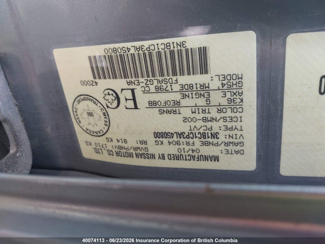 Продажа на аукционе авто 2010 Nissan Versa, vin: 3N1BC1CP3AL450800, номер лота: 40074113