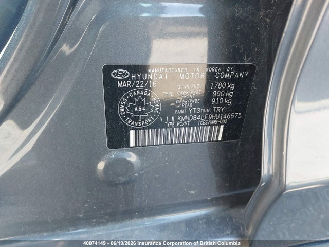 Продаж на аукціоні авто 2017 Hyundai Elantra Se/value/limited, vin: KMHD84LF9HU146575, номер лоту: 40074149