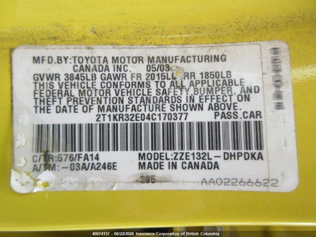 Aukcja sprzedaży 2004 Toyota Matrix Standard, vin: 2T1KR32E04C170377, numer aukcji: 40074157