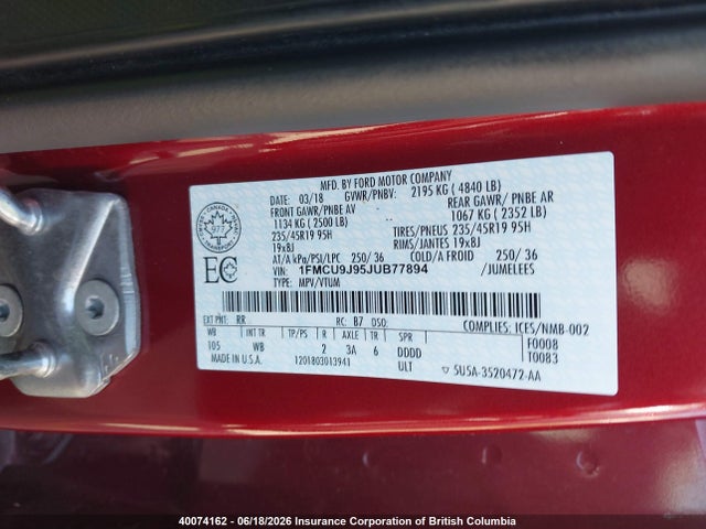Ford Escape Titanium 2018 1FMCU9J95JUB77894 Image 9