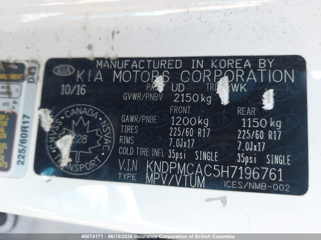 Aukcja sprzedaży 2017 Kia Sportage Lx, vin: KNDPMCAC5H7196761, numer aukcji: 40074171