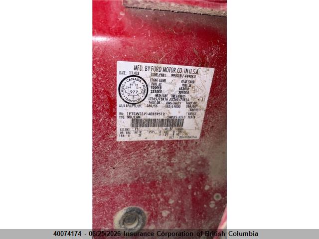 40074174 :رقم المزاد ، 1FTSW31P14EB59512 vin ، 2004 Ford F350 مزاد بيع