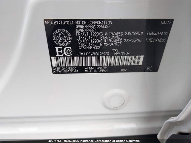 JTMJJREV3HD126920 Toyota Rav4 Hv Se