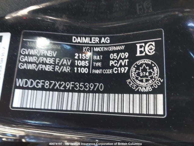 40074197 :رقم المزاد ، WDDGF87X29F353970 vin ، 2009 Mercedes-benz C 350 4matic مزاد بيع