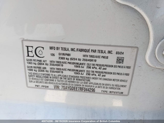 Tesla Model Y 2024 7SAYGDEE7RF044296 Image 9