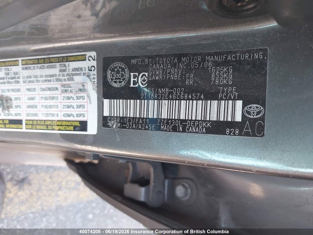 Aukcja sprzedaży 2006 Toyota Corolla Ce/le/s, vin: 2T1BR32E46C684574, numer aukcji: 40074208