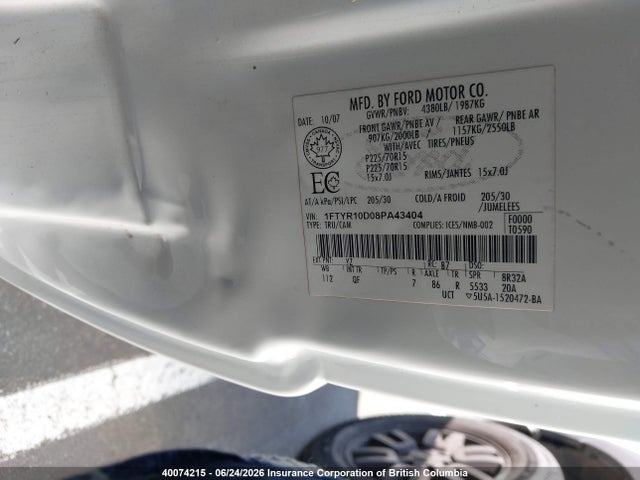 40074215 :رقم المزاد ، 1FTYR10D08PA43404 vin ، 2008 Ford Ranger Xl مزاد بيع