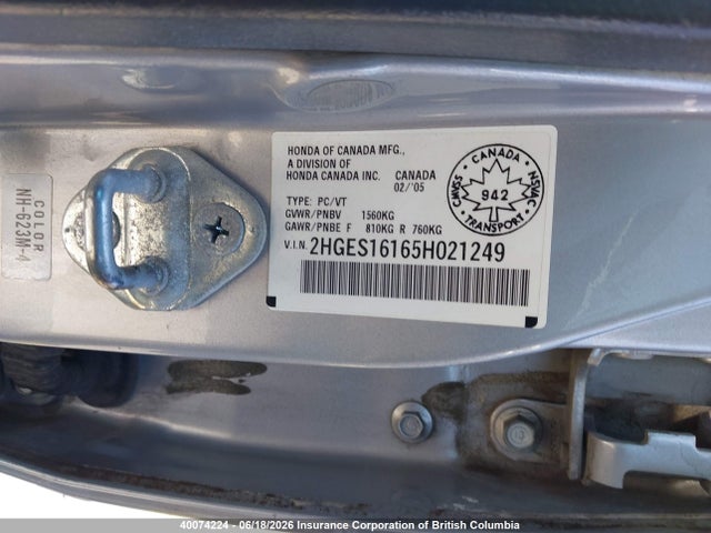 Продаж на аукціоні авто 2005 Honda Civic, vin: 2HGES16165H021249, номер лоту: 40074224