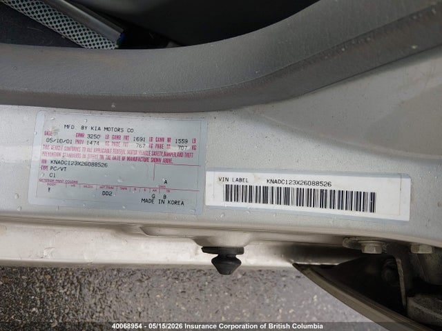 Aukcja sprzedaży 2002 Kia Rio, vin: KNADC123X26088526, numer aukcji: 40068954
