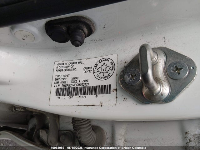 Продаж на аукціоні авто 2012 Honda Civic Lx, vin: 2HGFB2F40CH043121, номер лоту: 40068989