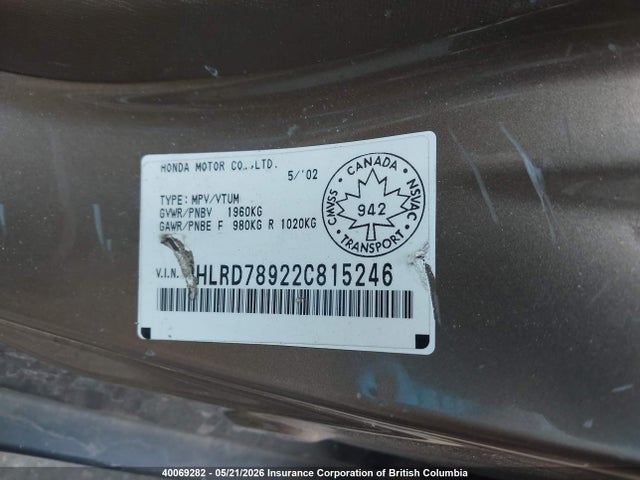 Aukcja sprzedaży 2002 Honda Cr-v Ex, vin: JHLRD78922C815246, numer aukcji: 40069282