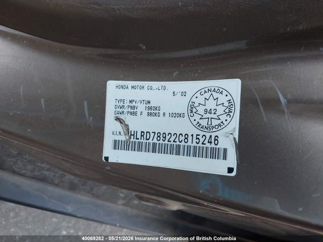 Aukcja sprzedaży 2002 Honda Cr-v Ex, vin: JHLRD78922C815246, numer aukcji: 40069282