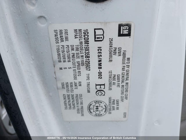40068776 :رقم المزاد ، 1GCDM19X35B125937 vin ، 2005 Chevrolet Astro مزاد بيع