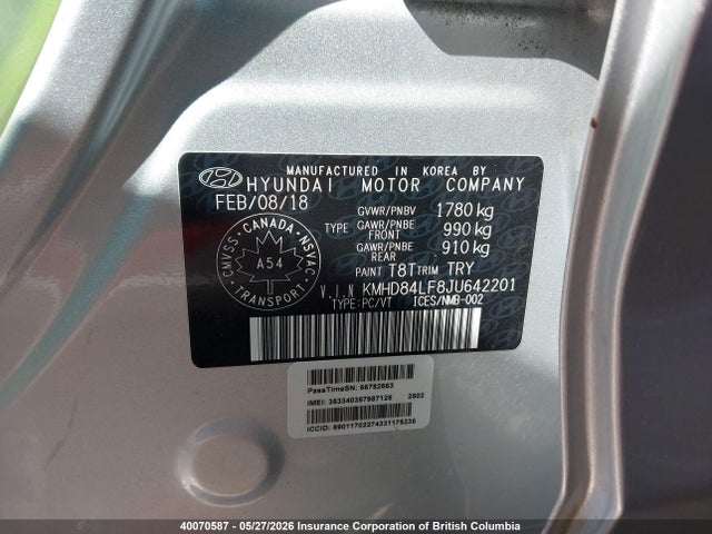 Продаж на аукціоні авто 2018 Hyundai Elantra Sel/value/limited, vin: KMHD84LF8JU642201, номер лоту: 40070587