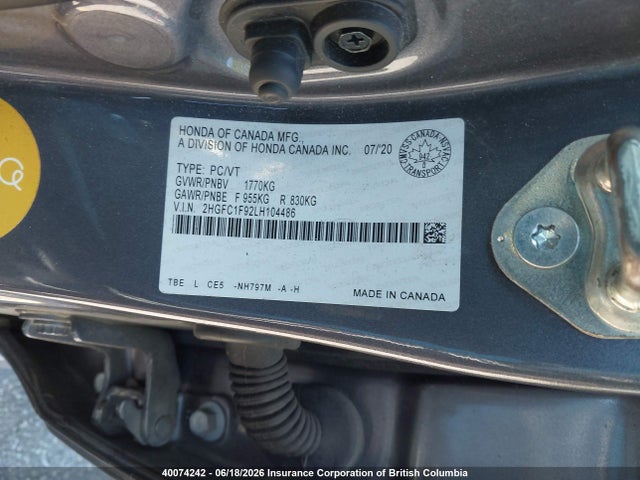 Продажа на аукционе авто 2020 Honda Civic, vin: 2HGFC1F92LH104486, номер лота: 40074242