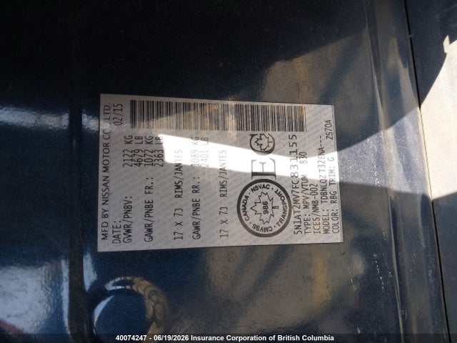 Nissan Rogue 2015 5N1AT2MV7FC831155 Image 9
