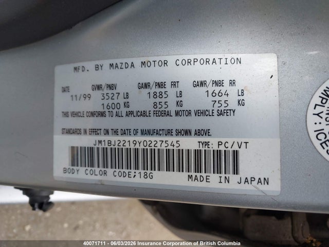 Продажа на аукционе авто 2000 Mazda Protege Es, vin: JM1BJ2219Y0227545, номер лота: 40071711