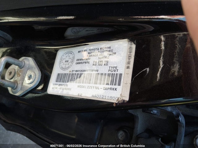 40071351 :رقم المزاد ، 2T1BR12E3WC733199 vin ، 1998 Toyota Corolla Ve/ce/le مزاد بيع