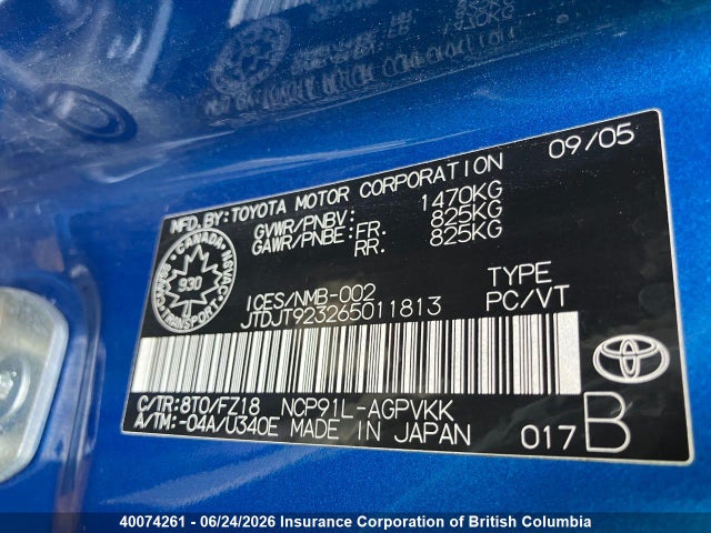 40074261 :رقم المزاد ، JTDJT923265011813 vin ، 2006 Toyota Yaris مزاد بيع