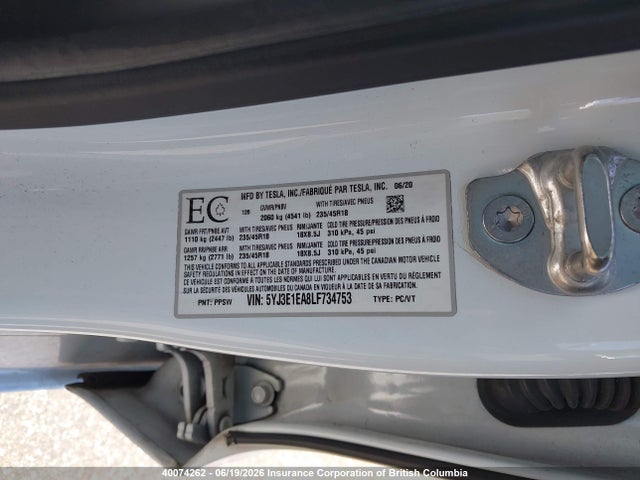 Tesla MODEL 3 2020 5YJ3E1EA8LF734753 Image 9
