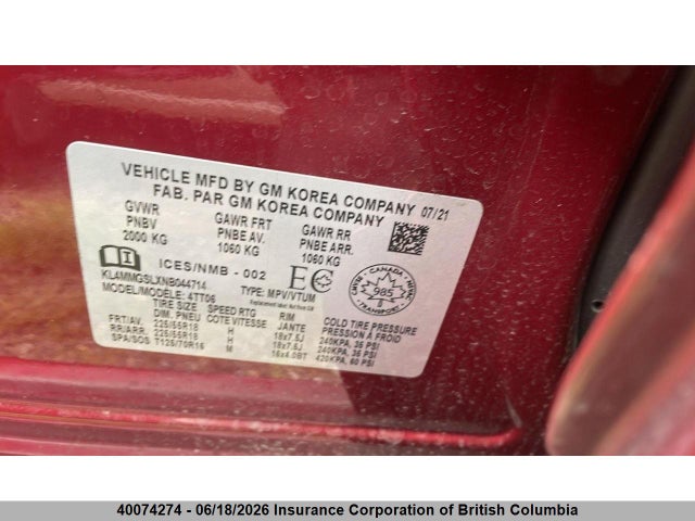 KL4MMGSLXNB044714 Buick Encore Gx Awd Essence