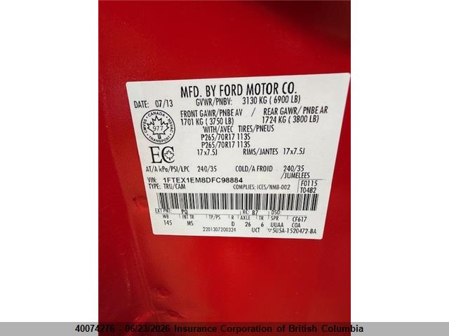 40074276 :رقم المزاد ، 1FTEX1EM8DFC98884 vin ، 2013 Ford F150 مزاد بيع