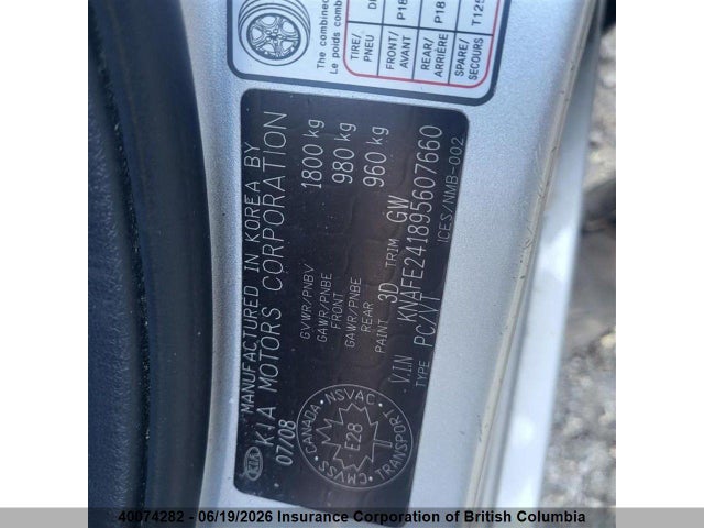 40074282 :رقم المزاد ، KNAFE241895607660 vin ، 2009 Kia Spectra Sx مزاد بيع