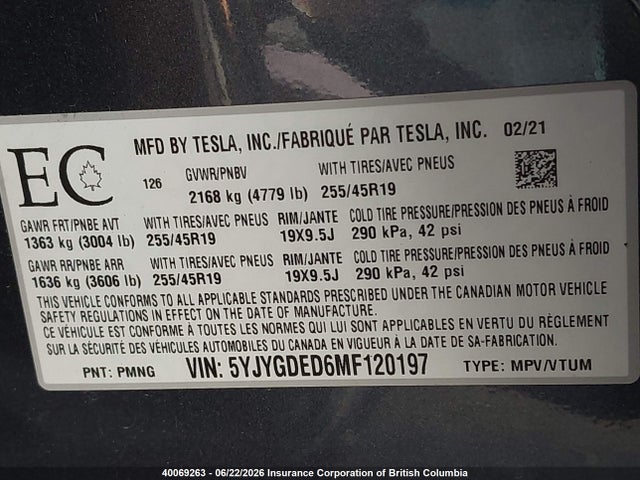 Tesla Model Y 2021 5YJYGDED6MF120197 Image 9