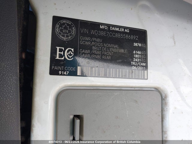 Продажа на аукционе авто 2011 Mercedes-benz Sprinter 2500, vin: WD3BE7CC8B5586892, номер лота: 40074313