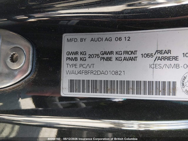 2013 Audi A5 Premium Plus მანქანა იყიდება აუქციონზე, vin: WAU4FBFR2DA010821, აუქციონის ნომერი: 40068160