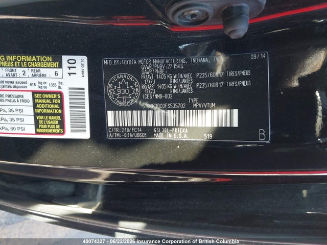Продажа на аукционе авто 2015 Toyota Sienna Le, vin: 5TDKK3DC0FS535702, номер лота: 40074327