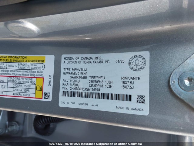 Продаж на аукціоні авто 2025 Honda Cr-v, vin: 2HKRS4H5XSH116918, номер лоту: 40074332