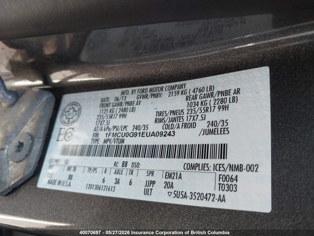 Продажа на аукционе авто 2014 Ford Escape Se, vin: 1FMCU0G91EUA09243, номер лота: 40070697