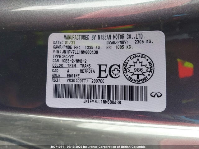 JN1FV7LL1NM680438 Infiniti Q60 Red Sport 400