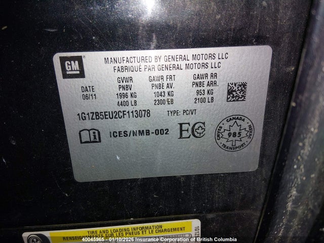 40045965 :رقم المزاد ، 1G1ZB5EU2CF113078 vin ، 2012 Chevrolet Malibu Ls مزاد بيع
