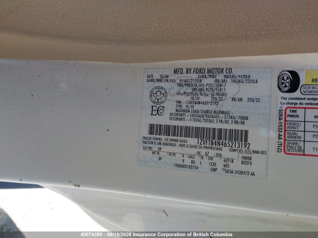Продажа на аукционе авто 2006 Ford Mustang, vin: 1ZVFT84N465213192, номер лота: 40074350