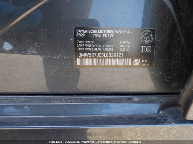 Продаж на аукціоні авто 2020 Bmw 330i, vin: 3MW5R7J05L8B29121, номер лоту: 40074360