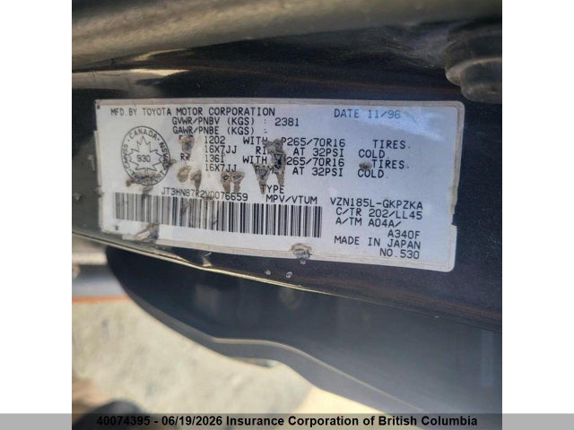 1997 Toyota 4runner Limited მანქანა იყიდება აუქციონზე, vin: JT3HN87R2V0076659, აუქციონის ნომერი: 40074395