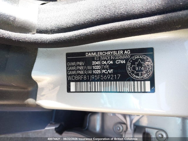 Aukcja sprzedaży 2005 Mercedes-benz C 240 4matic, vin: WDBRF81J95F569217, numer aukcji: 40074421