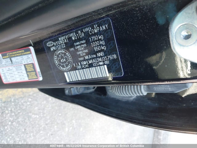 KMHLM4AG3NU357978 Hyundai ELANTRA SEL