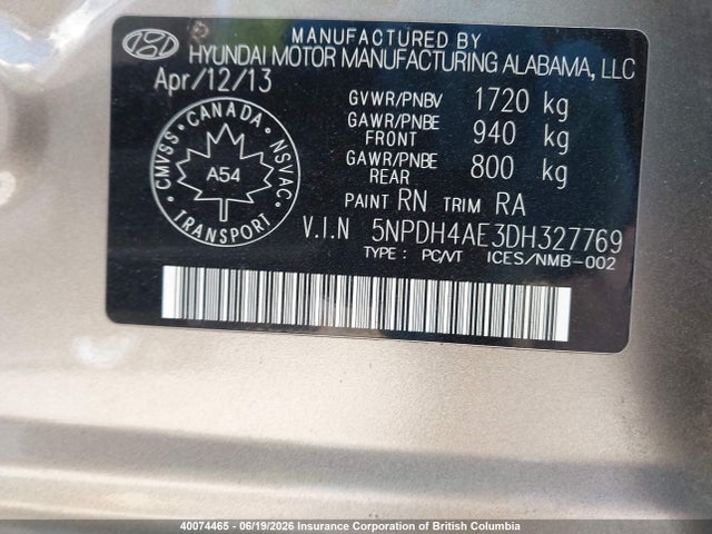 Продаж на аукціоні авто 2013 Hyundai Elantra Gls/limited, vin: 5NPDH4AE3DH327769, номер лоту: 40074465