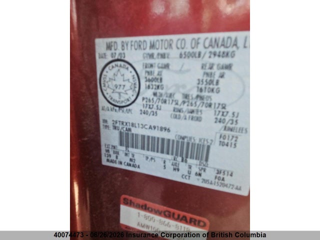 40074473 :رقم المزاد ، 2FTRX18L13CA91896 vin ، 2003 Ford F150 مزاد بيع