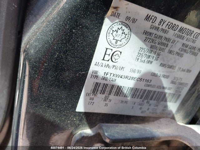 40074491 :رقم المزاد ، 1FTXW43R28EC51163 vin ، 2008 Ford F Series مزاد بيع