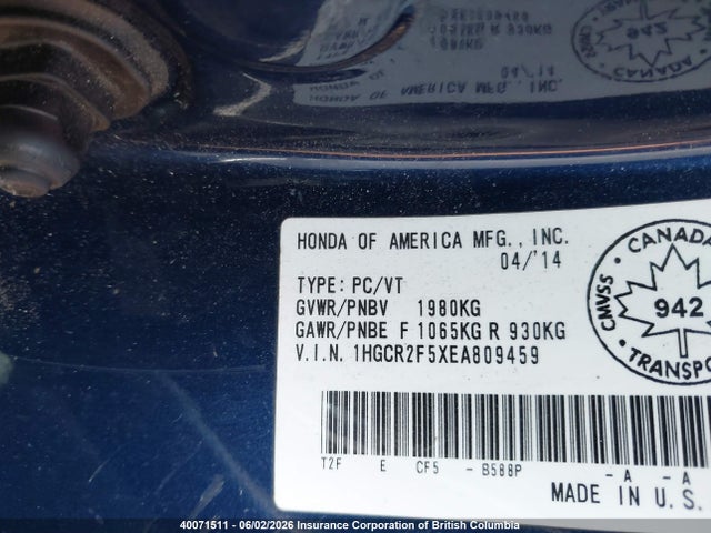 Продажа на аукционе авто 2014 Honda Accord Sport, vin: 1HGCR2F5XEA809459, номер лота: 40071511